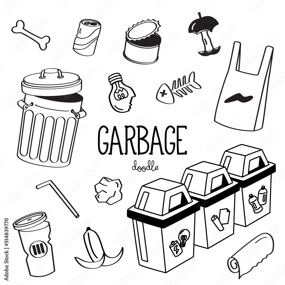 Hand drawing styles garbage. Garbage doodle. Stock Vector | Adobe Stock