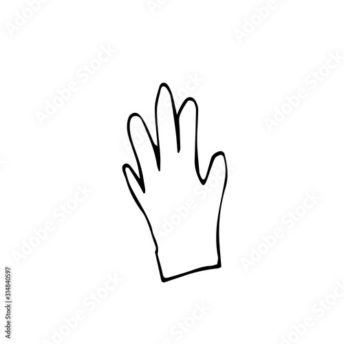 One vector glove hand drawn clip art. Black gardening illustration line art on a white isolated background. Design for wrapping paper, stickers, cards, packages and coloring.