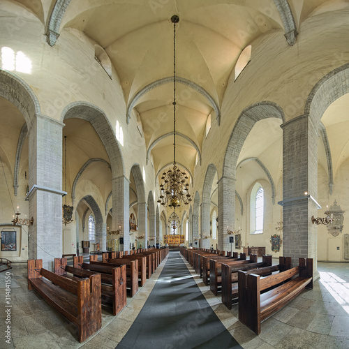 Panorama of interior of St. Nicholas Church  Niguliste kirik  in Tallinn  Estonia. The church was founded and built around 1230-1275. The current appearance was obtained in 1405-1420.