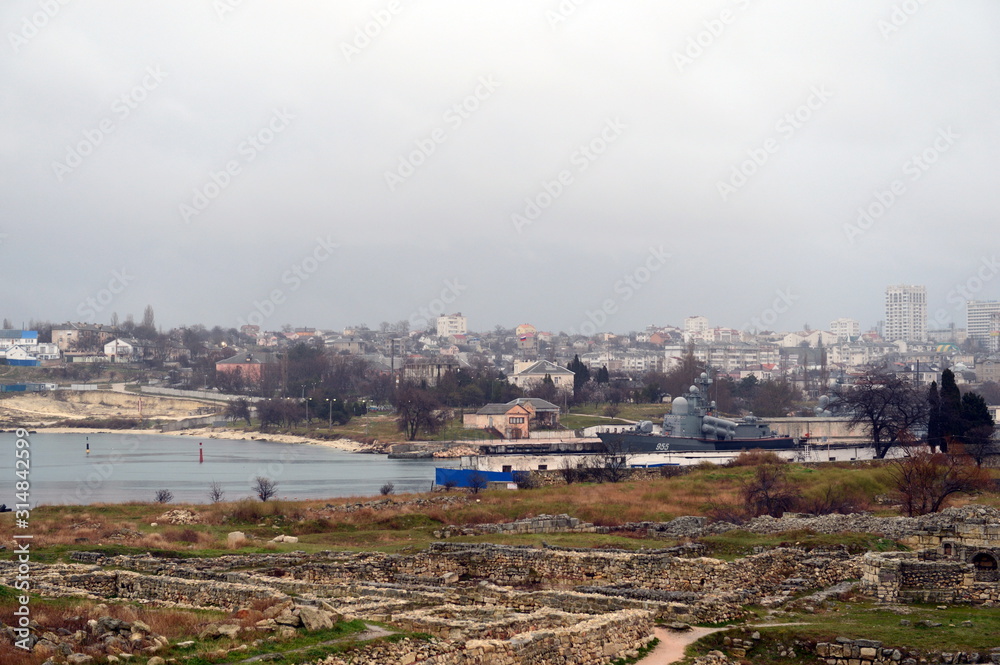  View of the Quarantine Bay from the ruins of Chersonesos in Sevastopol