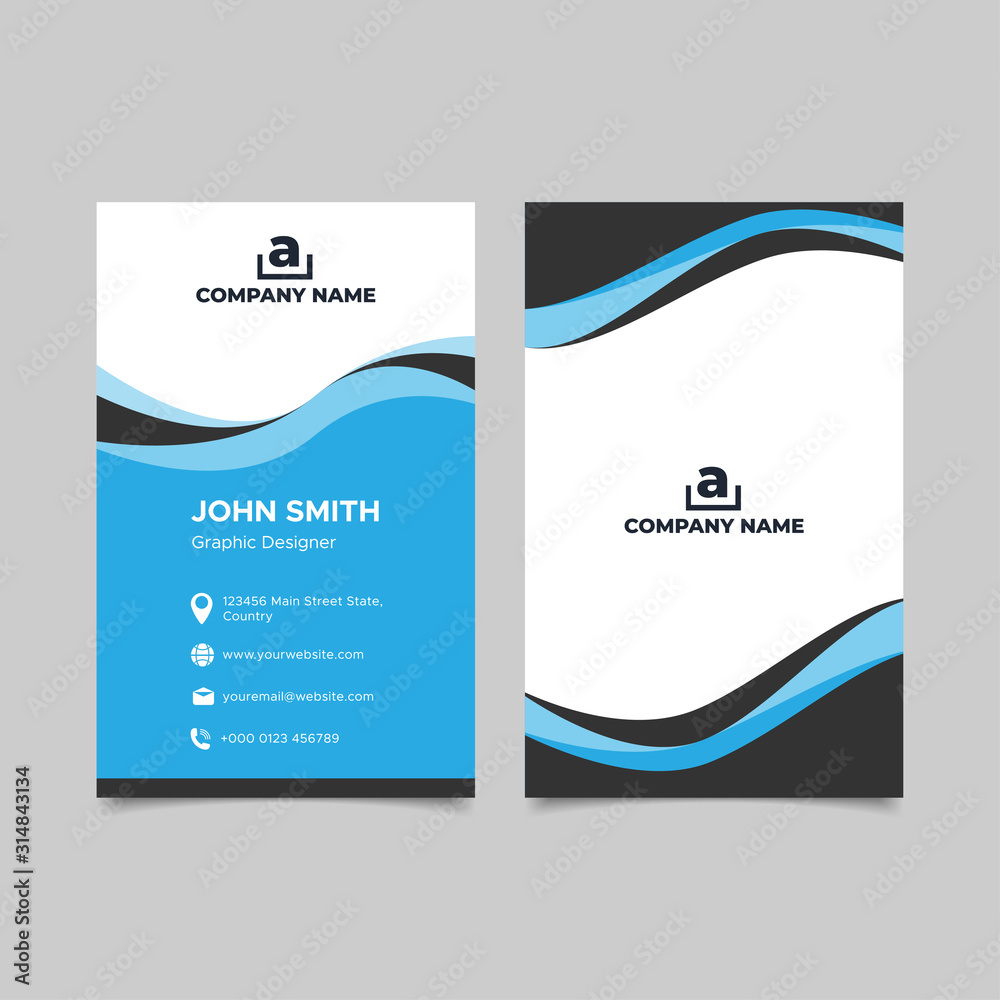 Blue wavy business card template design Blue wavy business card template design