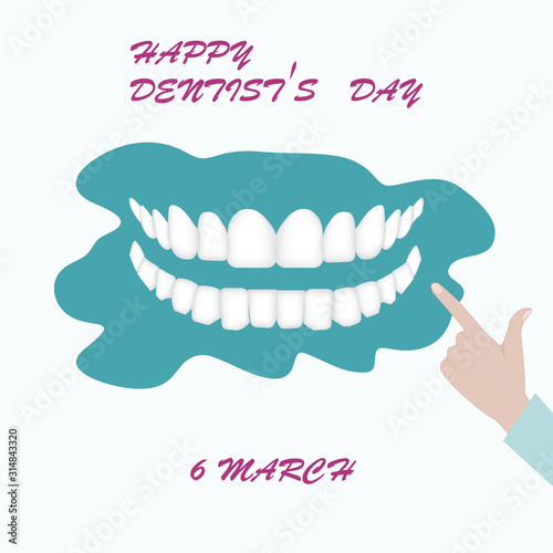 Teeth - upper and lower row, hand, abstract icon - isolated on white background - vector. International Dentist Day. Happy Dentist Day