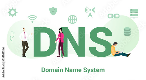 dns domain name system concept with big word or text and team people with modern flat style - vector photo