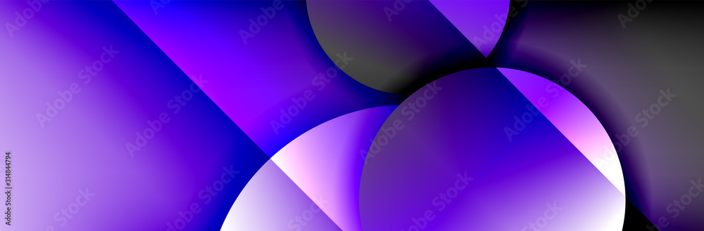Fototapeta premium Dynamic trendy geometrical abstract background. Circles, round shapes 3d shadow effects and fluid gradients. Modern overlapping round forms