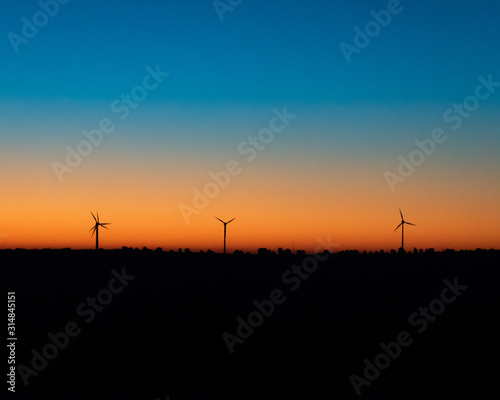 Wind farm silhouette sunrise in Western Australia