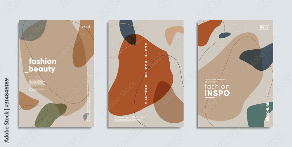 Minimal fashion cover templates. Wavy shapes and lines composition. Modern Invitation cards. 