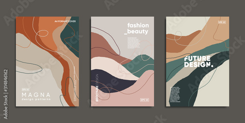 Minimal fashion cover templates. Wavy shapes and lines composition. Modern Invitation cards. 