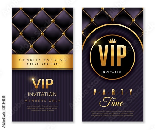 Vip banners. Premium invitation card with golden elements, celebration party, luxury glamour design for flyers vector set