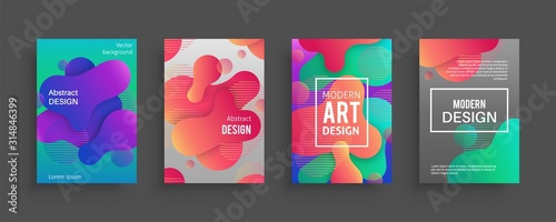 Dynamic form posters. Colored geometric forms and lines. Gradient abstract flowing liquid shapes for banners, flyer or brochure cover vector set