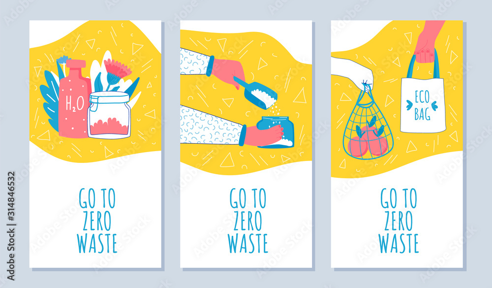 Zero waste flyers set. Ecology concept. 