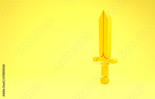 Quadro su tela Yellow Medieval sword icon isolated on yellow background