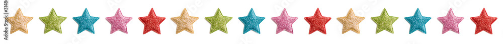 Stars glitter pattern white background. Different textures and colours. Symbol of holiday Stars glitter pattern white background. Different textures and colours. Symbol of holiday