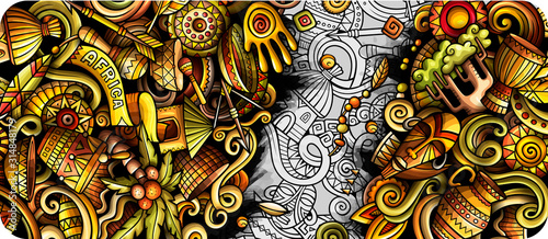Africa hand drawn doodle banner. Cartoon detailed flyer.