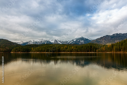 Panoramic view of the Alpsee in Alps, Bavaria Germany