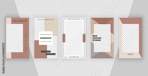 Editable social media stories banners. Modern geometric template design with nude and pink colors.