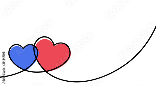 Valentines card with line art drawing of two simple hearts sign.
