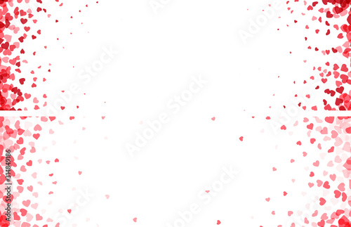 Valentines day banners. Heart confetti falling over white background for greeting cards, wedding invitation.