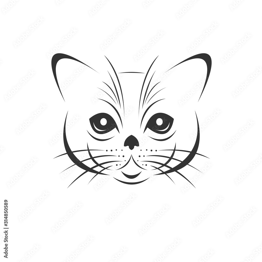Vector of a cat face icon to animal Black and White Logo, Sign, Design. symbol. Illustrator. on