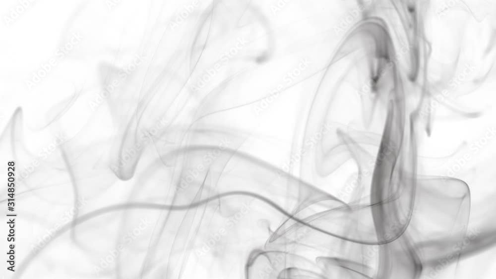 Slow motion of black smoke isolated on white background. Filmed on high speed cinema camera.
