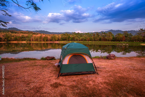 Jedkod- Pongkonsao Natural Study & Eco Center-Saraburi:December21, 2019,the atmosphere within the national park,with tourists coming to tents, always resting during holidays, Kaeng Khoi area,Thailand photo