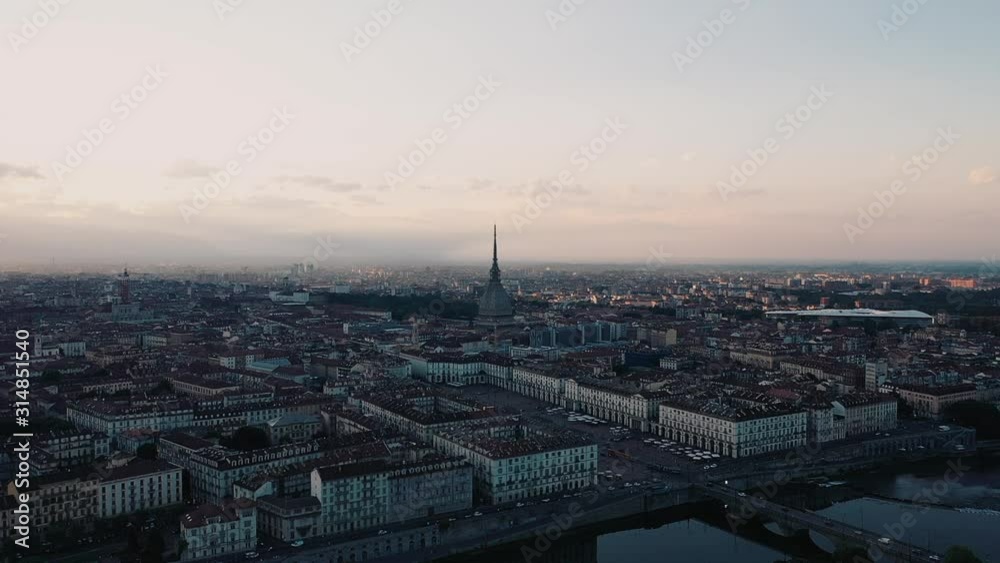 Drone flight over the center of Turin in Italy Drone flight over the center of Turin in Italy
