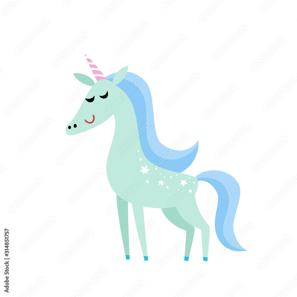 Cute magic unicorn character isolated on white. Cute magic unicorn character isolated on white.