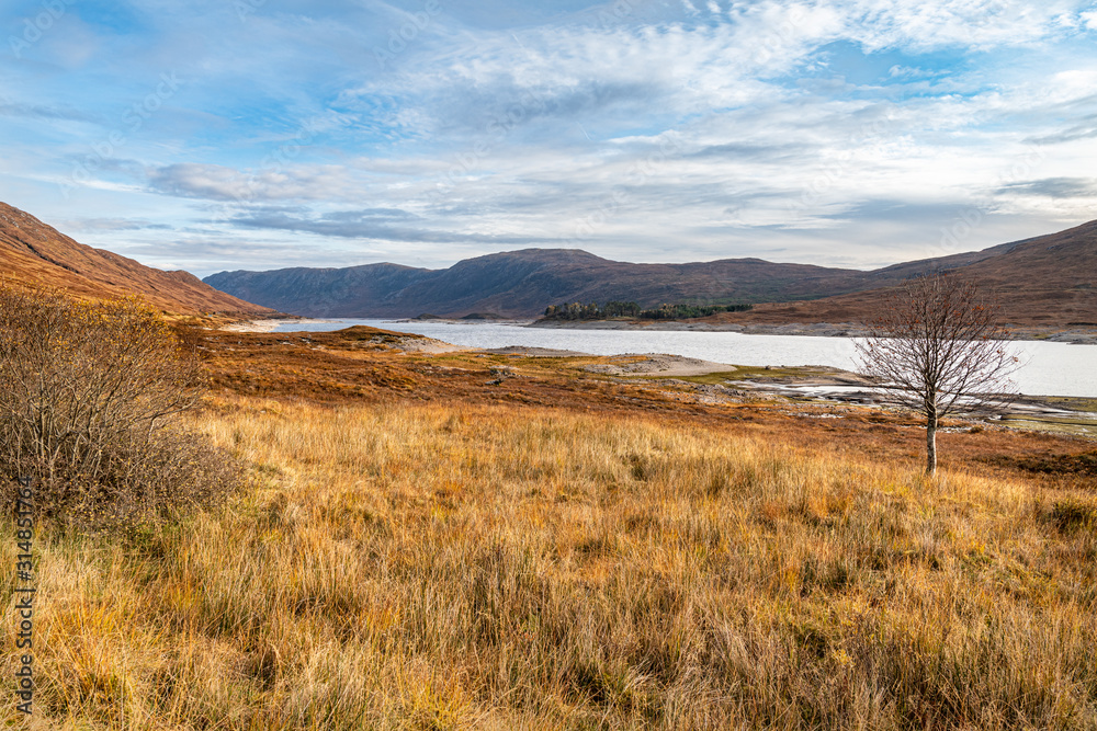 Autumn colours at Loch Cluanie in the Highlands of Scotland