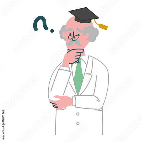 博士　白衣　シニア　男性　考えている