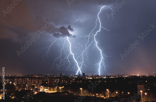 lightning over the city photo