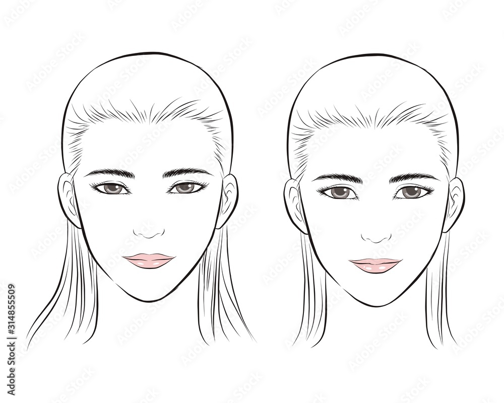 girl face, long hair portrait. isolated on white background. hand drawn vector illustration