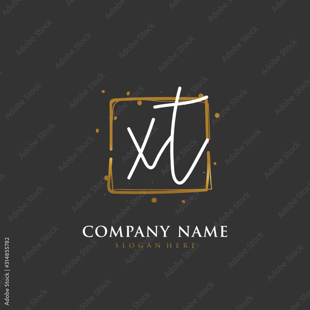  Handwritten initial letter X T XT for identity and logo. Vector logo template with handwriting and signature style.