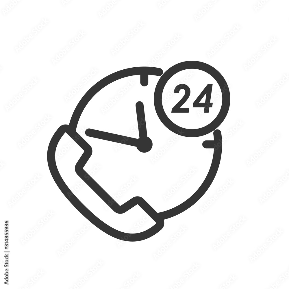 Clock with phone handset in thin line style. Clock with phone handset in thin line style.