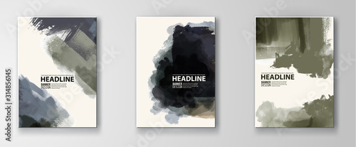 Elegant brochure template design set with ink brush elements.