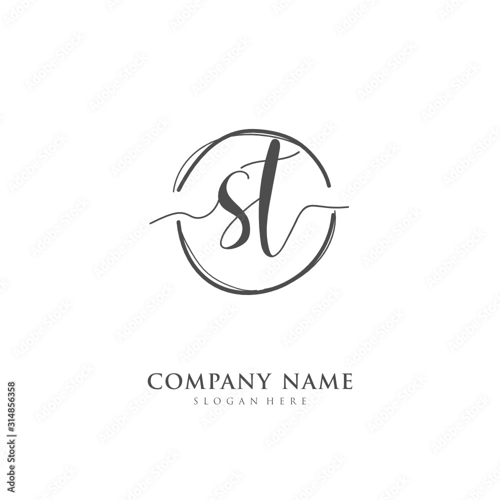 Handwritten initial letter S T ST for identity and logo. Vector logo template with handwriting and signature style.