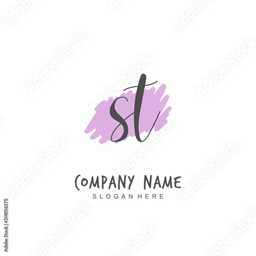Handwritten initial letter S T ST for identity and logo. Vector logo template with handwriting and signature style.