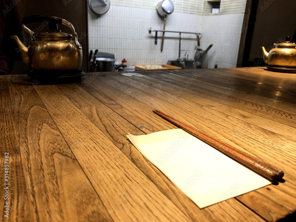 Interior of a traditional Japanese restaurant (Ramen shop) in the city ...