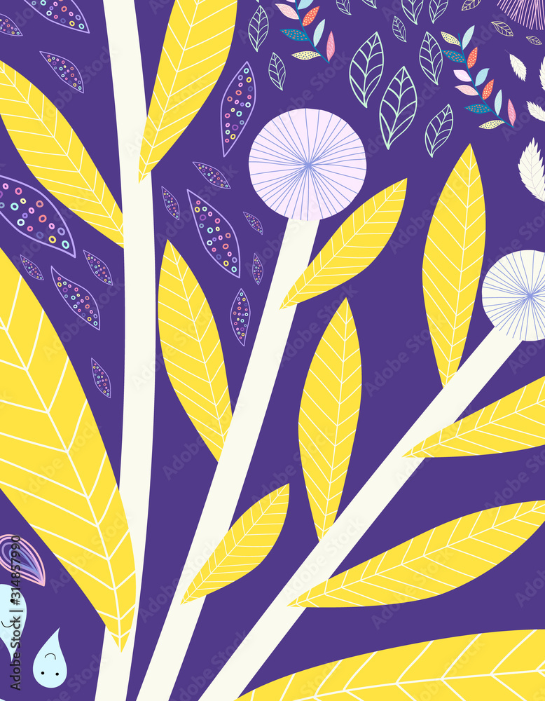 Fototapeta premium Modern abstract bright floral background with hand drawn texture.