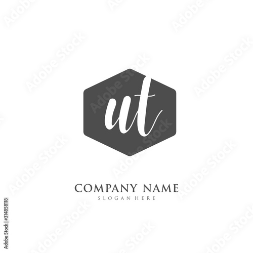 Handwritten initial letter U T UT for identity and logo. Vector logo template with handwriting and signature style.