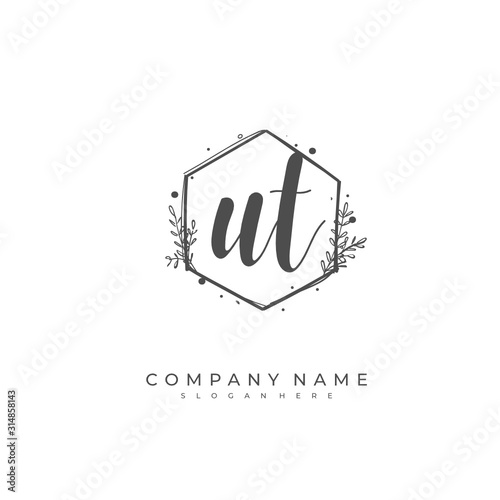 Handwritten initial letter U T UT for identity and logo. Vector logo template with handwriting and signature style.