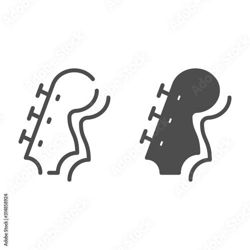Head of guitar neck line and glyph icon. Guitar handle vector illustration isolated on white. Musical stringed instrument outline style design, designed for web and app. Eps 10.