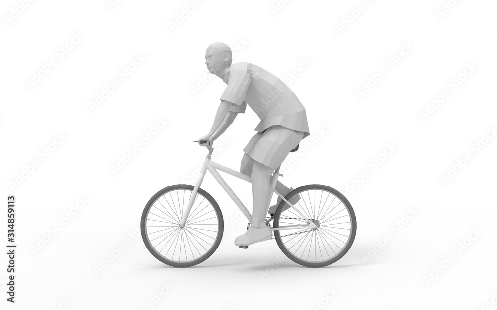 Obraz premium 3d rendering of a man on a bicycle isolated in white studio background