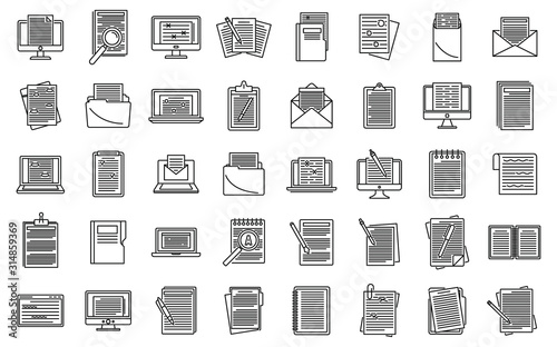 Editor content icons set. Outline set of editor content vector icons for web design isolated on white background