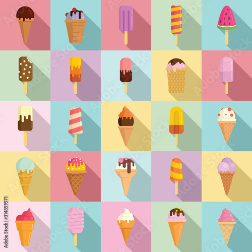 Ice cream icons set. Flat set of ice cream vector icons for web design