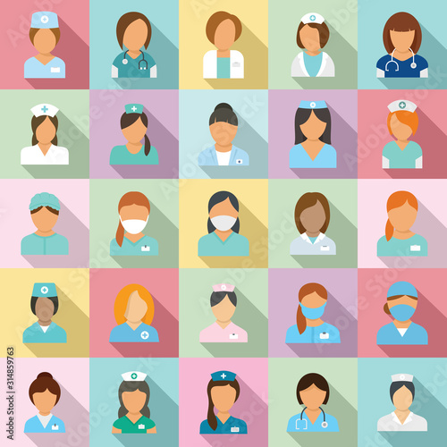 Nurse icons set. Flat set of nurse vector icons for web design