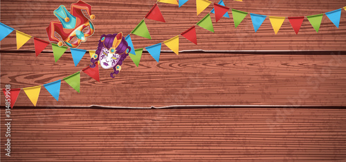 carnival wood background with mask 