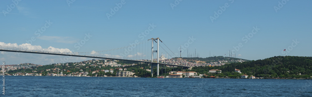 Panoramic view of the Asian part of Istanbul from the sea. Bridge of martyrs July 15. Panoramic view of the Asian part of Istanbul from the sea. Bridge of martyrs July 15.