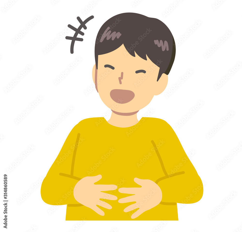 黄色い服を着たお腹を抱えて笑う男の子 Stock Vector Adobe Stock