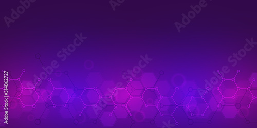 Abstract background of molecules. Molecular structures or chemical engineering, genetic research, innovation technology. Scientific, technical or medical concept. © berCheck