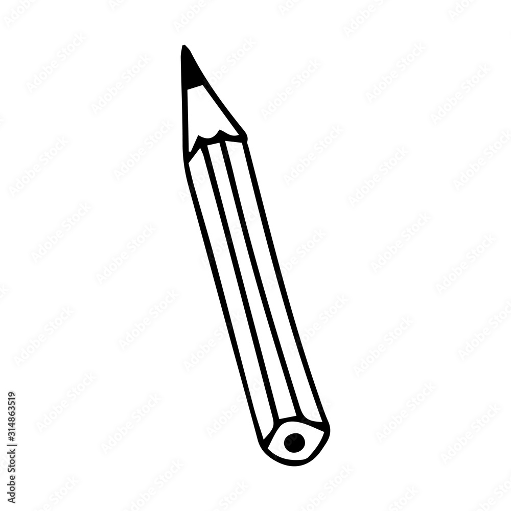Simple pencil in doodle style. The element is hand-drawn and isolated on white. Black-white vector illustration. office and stationery, for writing, and drawing. Wooden pencil with a graphite rod Simple pencil in doodle style. The element is hand-drawn and isolated on white. Black-white vector illustration. office and stationery, for writing, and drawing. Wooden pencil with a graphite rod