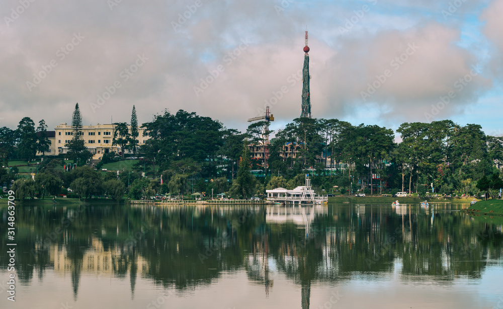 Lake scenery at sunny day in Dalat, Vietnam